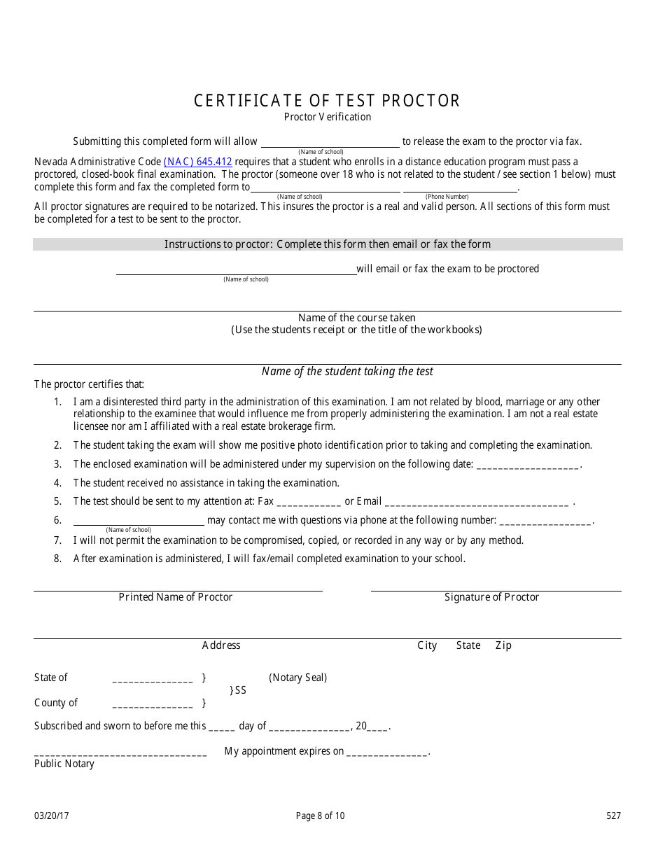 Form 527 Timeshare Pre-licensing Education Course Application - Nevada, Page 8