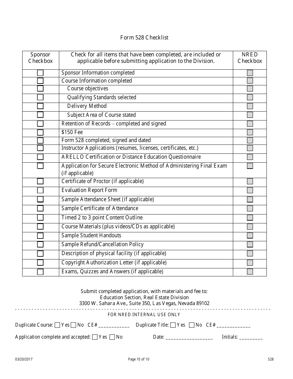 Form 528 Timeshare Continuing Education Course Application - Nevada, Page 10