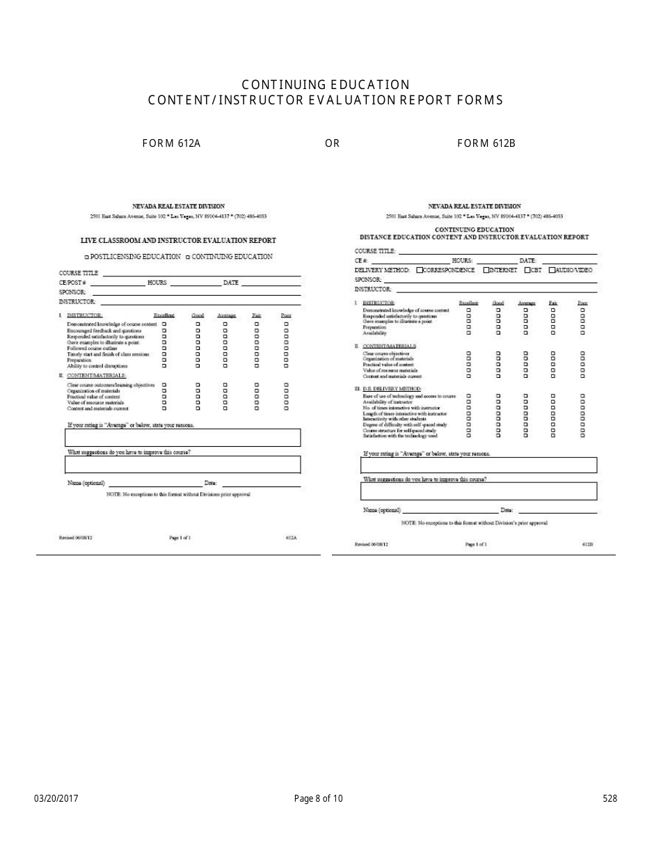 Form 528 Timeshare Continuing Education Course Application - Nevada, Page 8