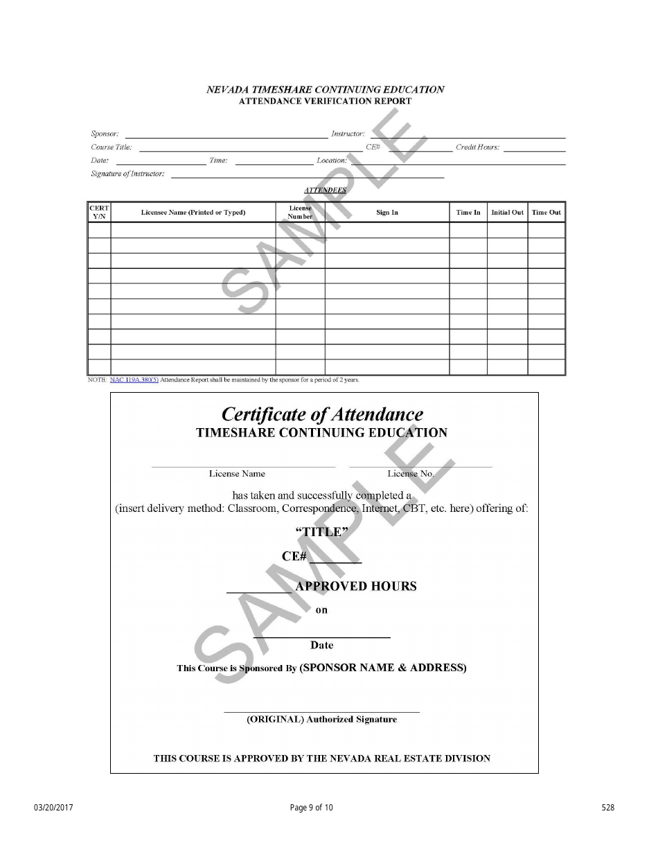 Form 528 Timeshare Continuing Education Course Application - Nevada, Page 9
