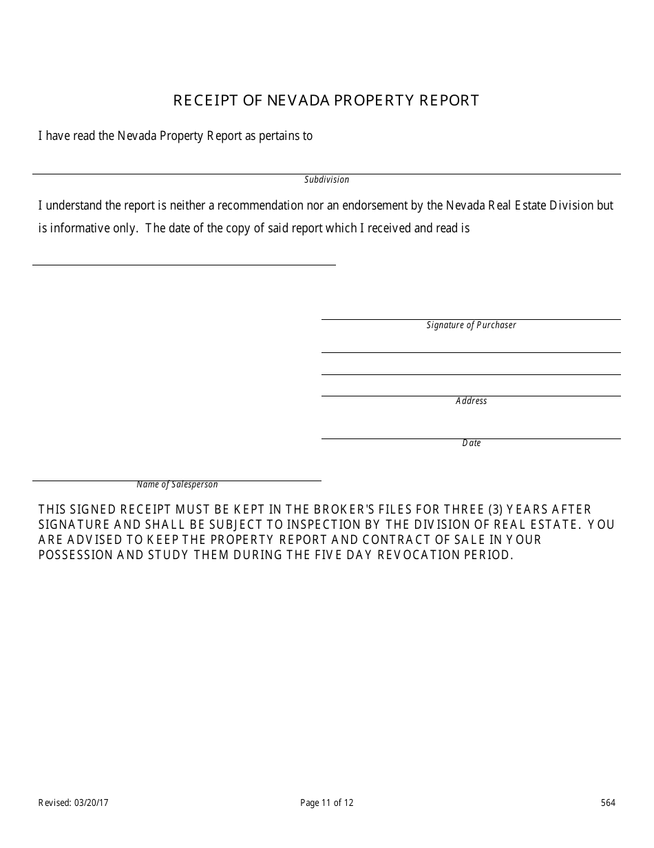 Form 564 Property Report - Nevada, Page 11