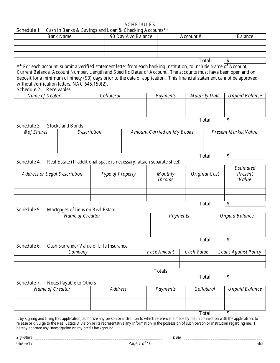 Form 565 Owner-Developer Application - Nevada, Page 7