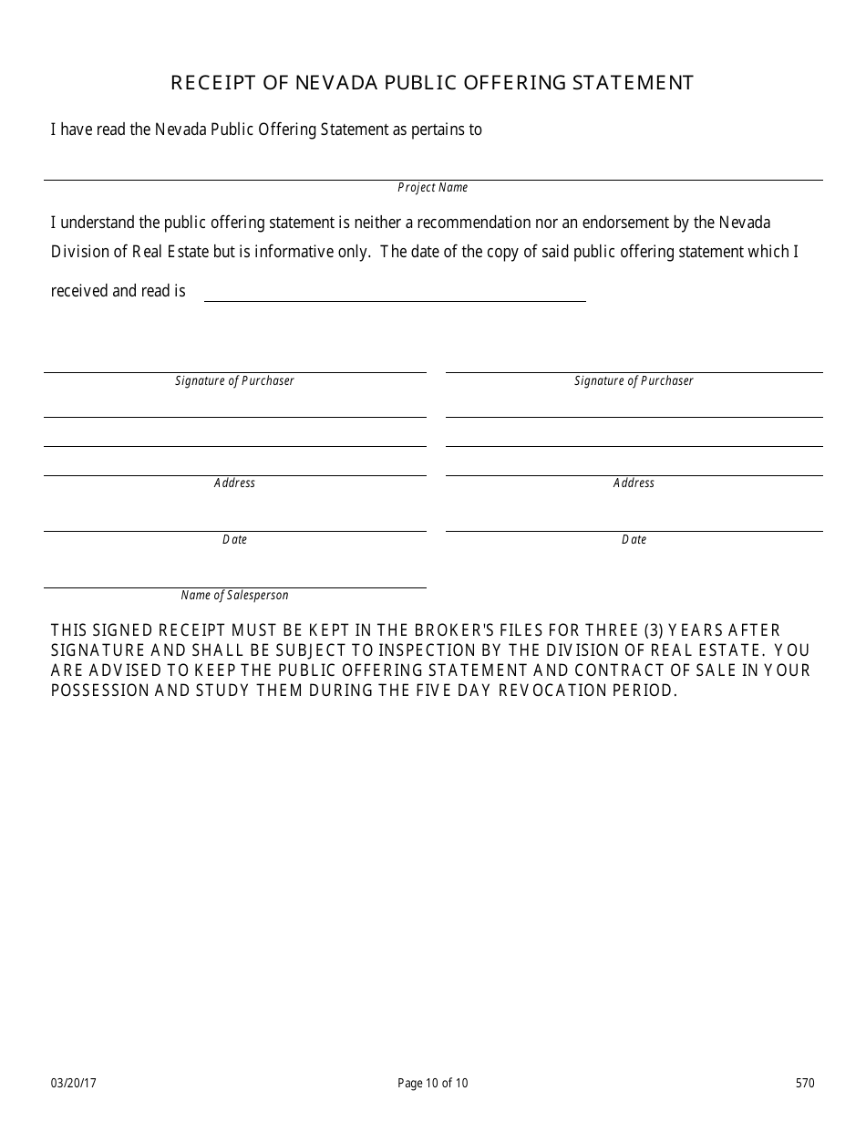 Form 570 Campground Public Offering Statement - Nevada, Page 10