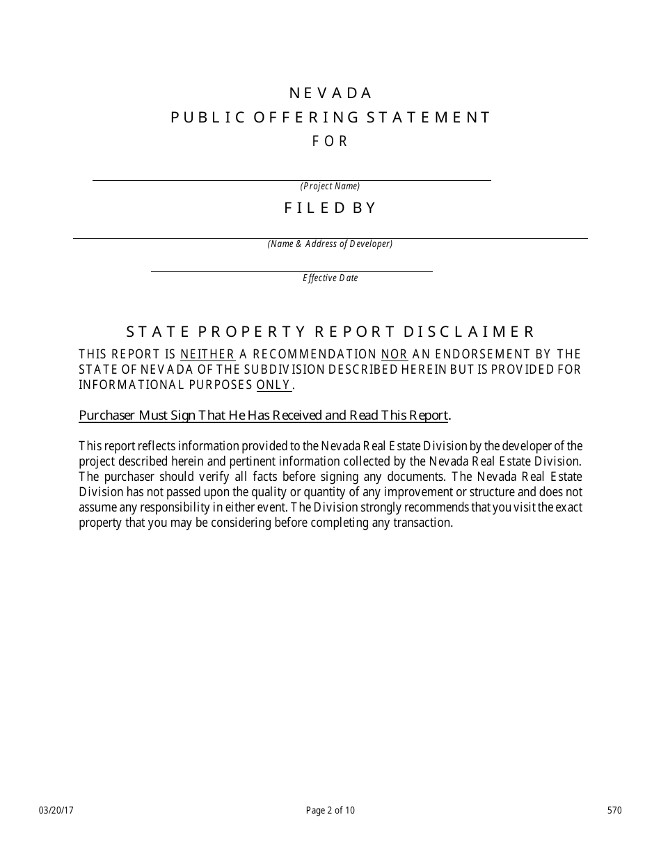 Form 570 Campground Public Offering Statement - Nevada, Page 2