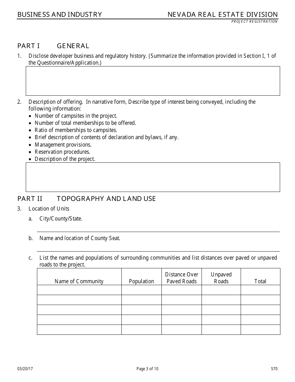 Form 570 Campground Public Offering Statement - Nevada, Page 3