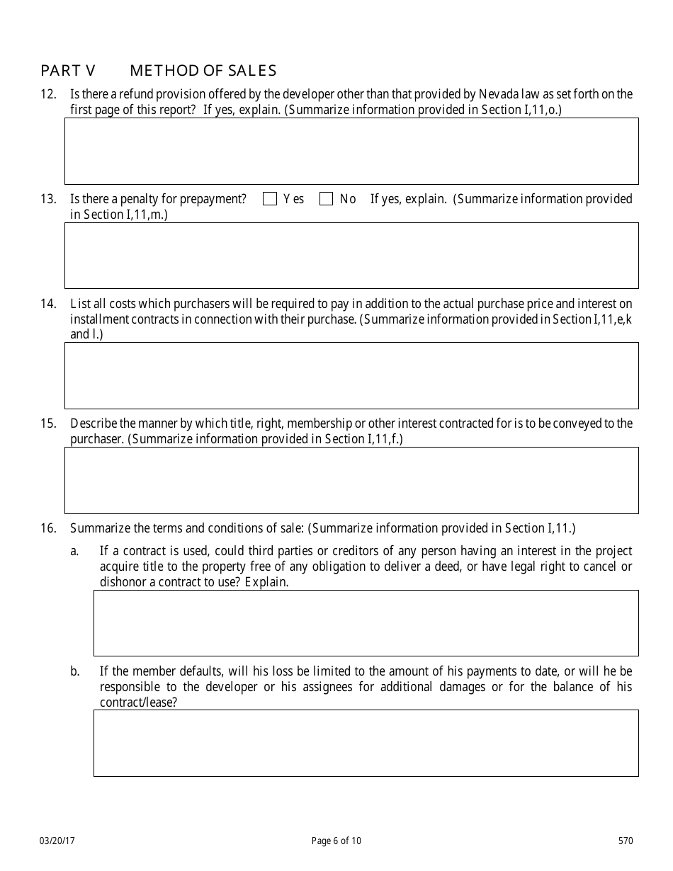 Form 570 Campground Public Offering Statement - Nevada, Page 6