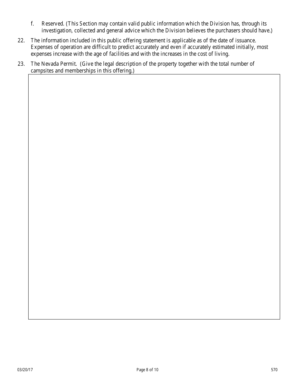 Form 570 Campground Public Offering Statement - Nevada, Page 8
