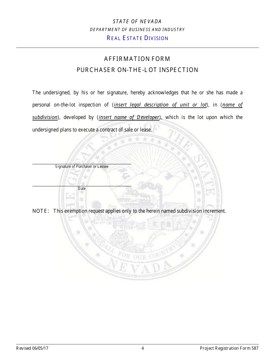 Form 587 Exemption Determination Requirements Nrs 119.122 (3) - Nevada, Page 4