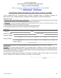 Document preview: Form 506 Voluntary Inactive Notice for a Real Estate License - Nevada