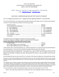 Document preview: Form 569 Nevada Campground Registration Statement - Nevada