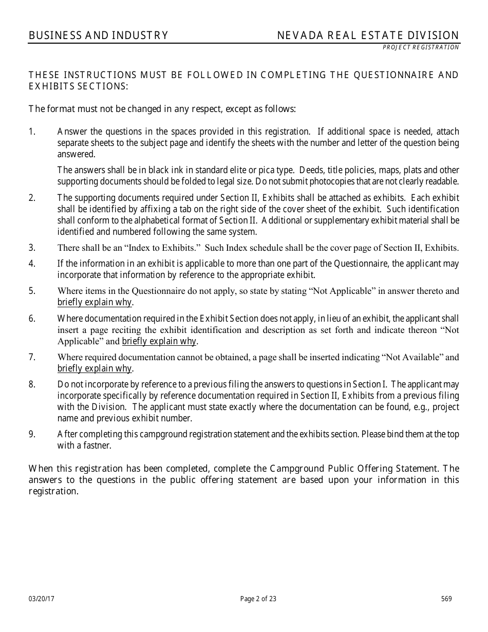 Form 569 Nevada Campground Registration Statement - Nevada, Page 2
