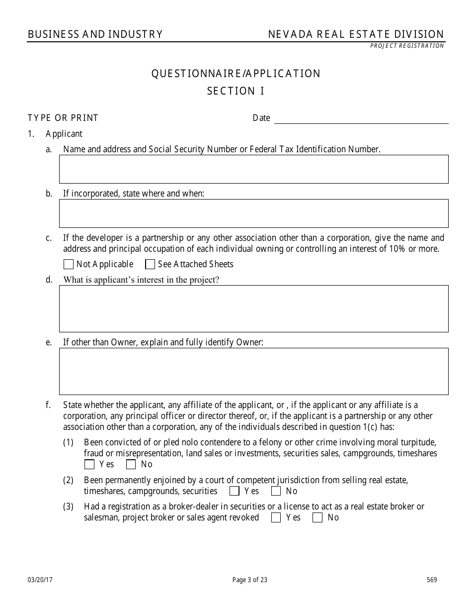 Form 569 Nevada Campground Registration Statement - Nevada, Page 3