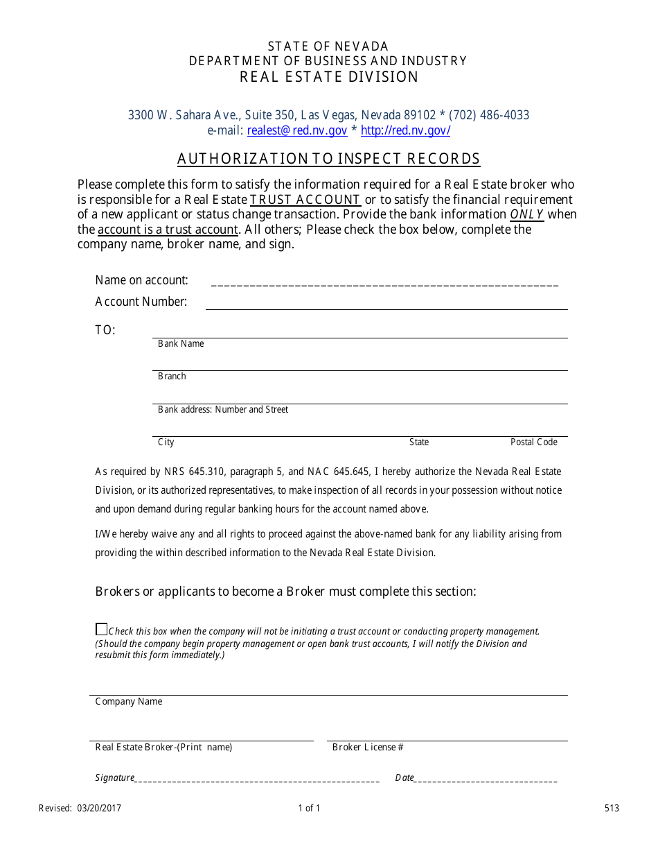 Form 513 Fill Out Sign Online And Download Fillable Pdf Nevada Templateroller 8237