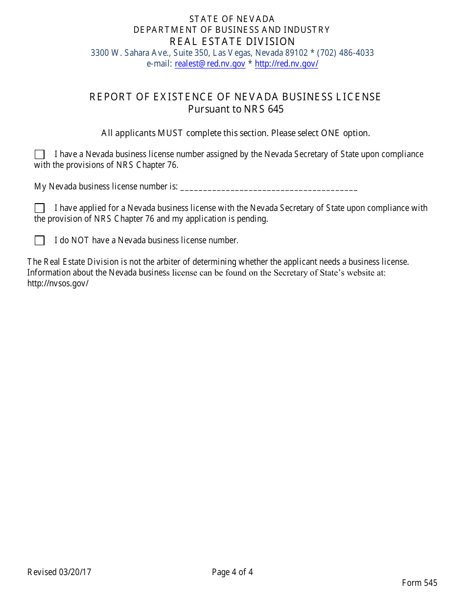 Form 545 Property Management Permit Application - Nevada, Page 4