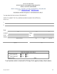 Document preview: Form 557 Business Name Request for Brokers Only - Nevada