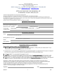Form 661 Application for the Renewal of a Reserve Study Specialist - Nevada