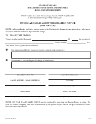 Document preview: Form 515 Time Share Sales Agent Termination Notice - Nevada
