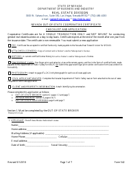 Document preview: Form 542 Application for Nevada Out-of-State Cooperative Certificate - Nevada