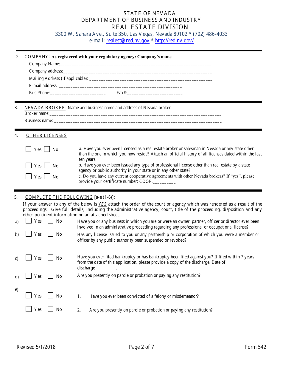 Form 542 Fill Out Sign Online And Download Fillable Pdf Nevada Templateroller 8429