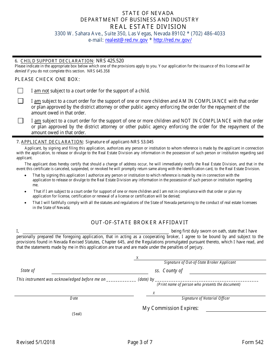 Form 542 Application for Nevada Out-of-State Cooperative Certificate - Nevada, Page 3