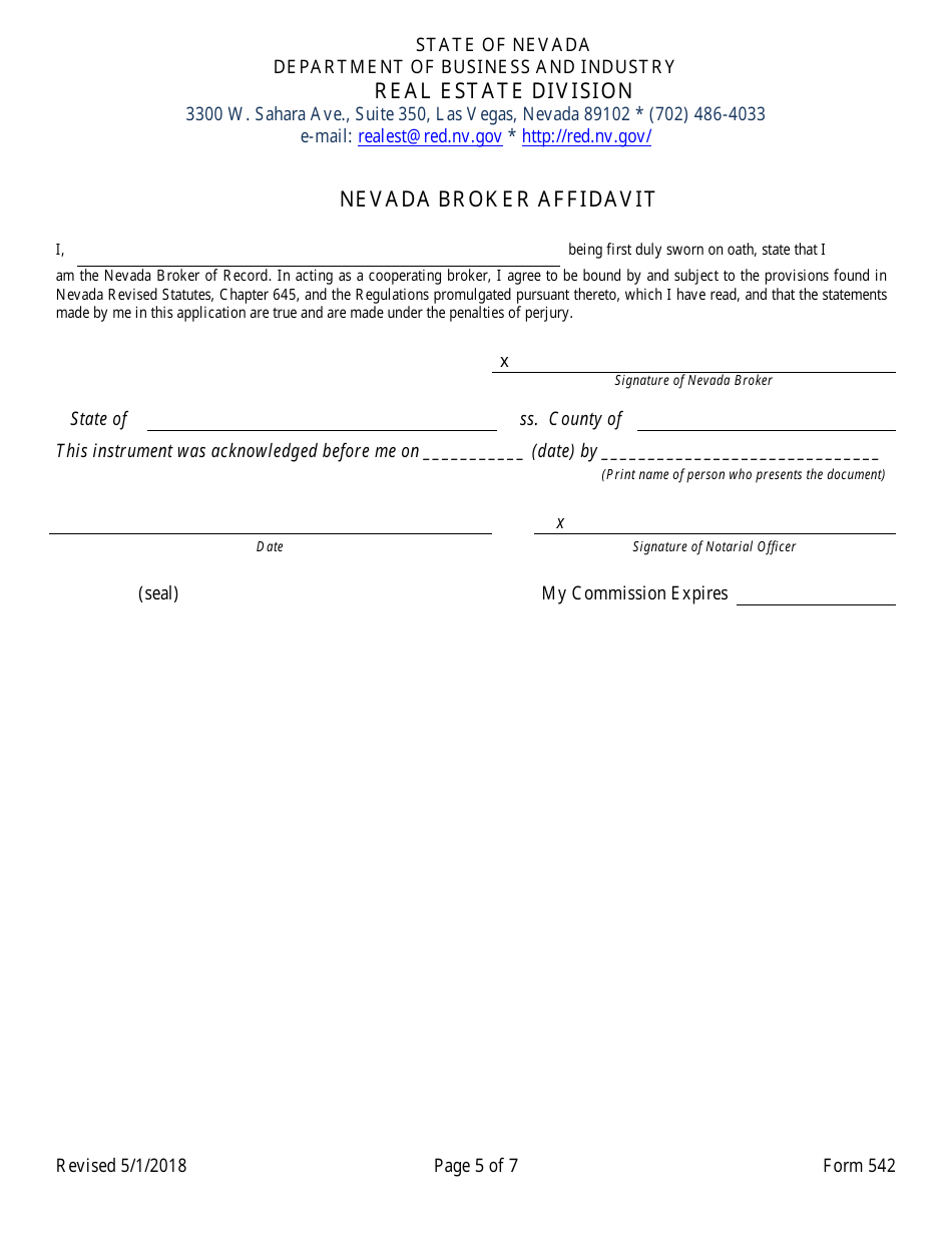 Form 542 Application for Nevada Out-of-State Cooperative Certificate - Nevada, Page 5