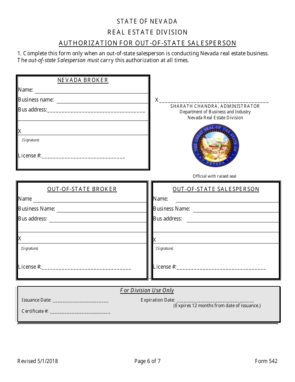 Form 542 Fill Out Sign Online And Download Fillable Pdf Nevada Templateroller 4906