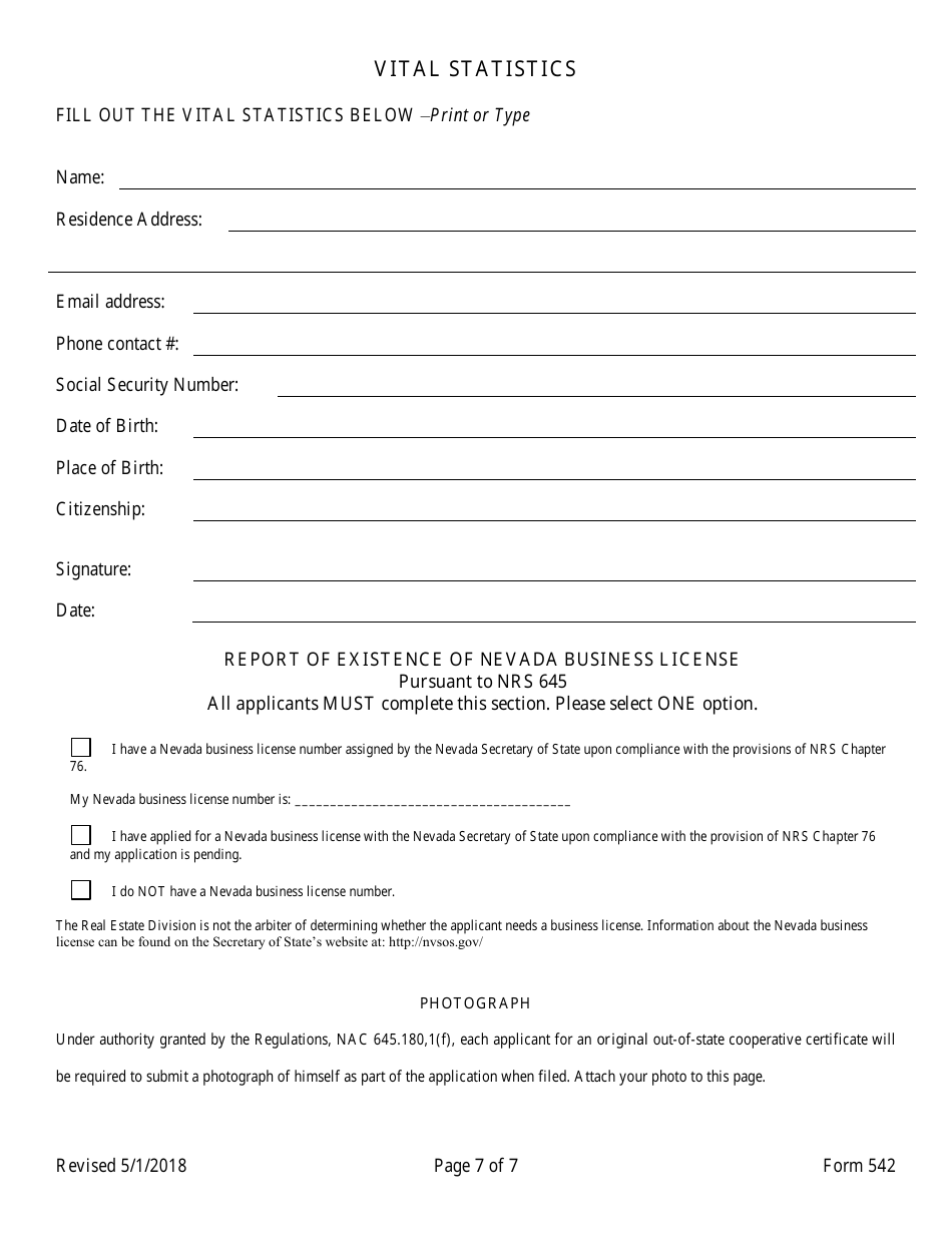 Form 542 Fill Out Sign Online And Download Fillable Pdf Nevada Templateroller 0410