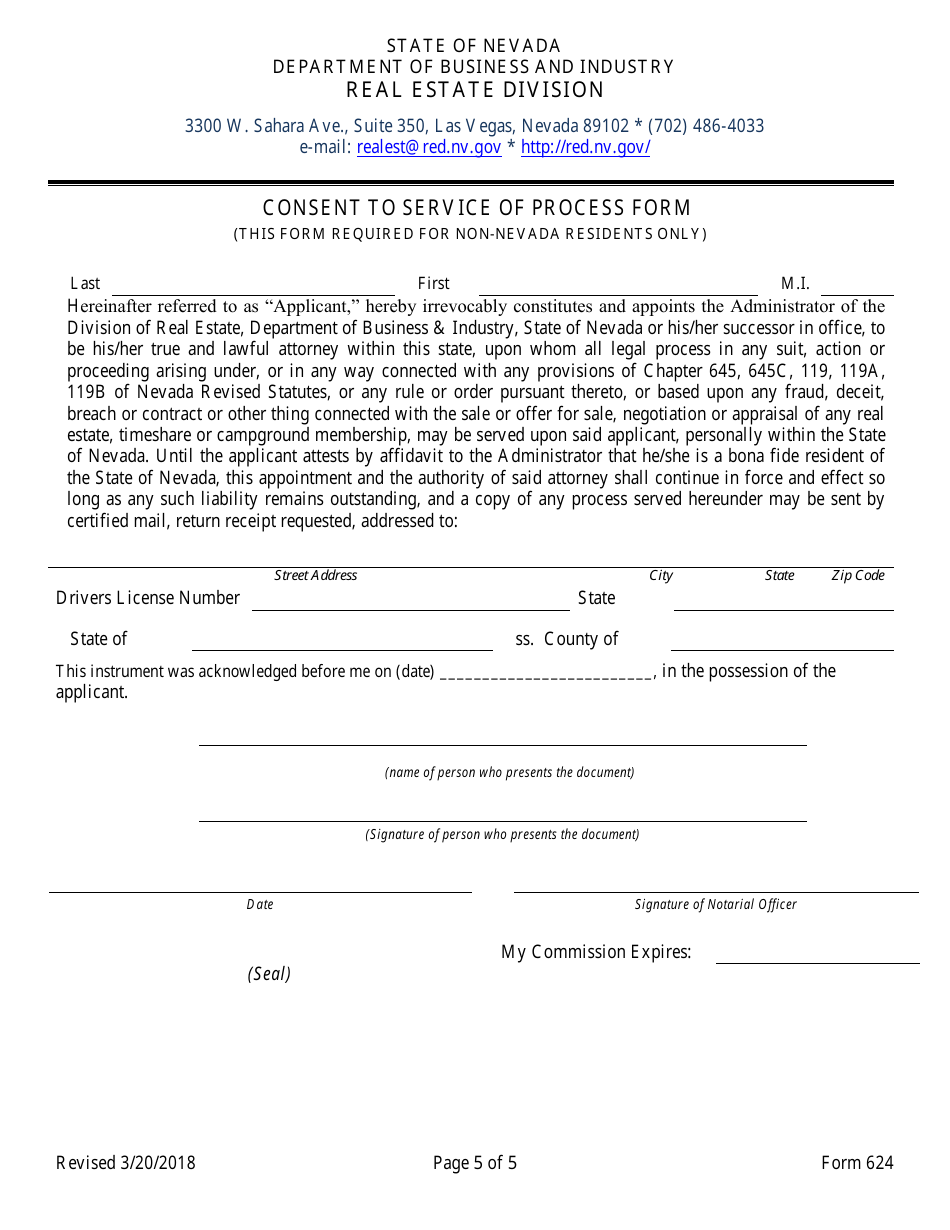 Form 624 Nevada Business Broker Permit Application - Nevada, Page 5