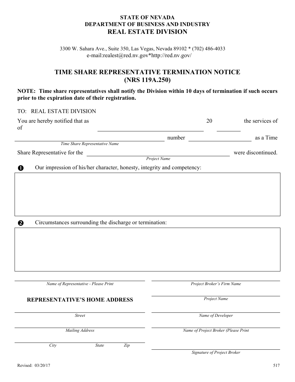 Form 517 - Fill Out, Sign Online and Download Fillable PDF, Nevada ...