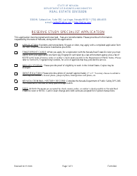Document preview: Form 644 Reserve Study Specialist Application - Nevada