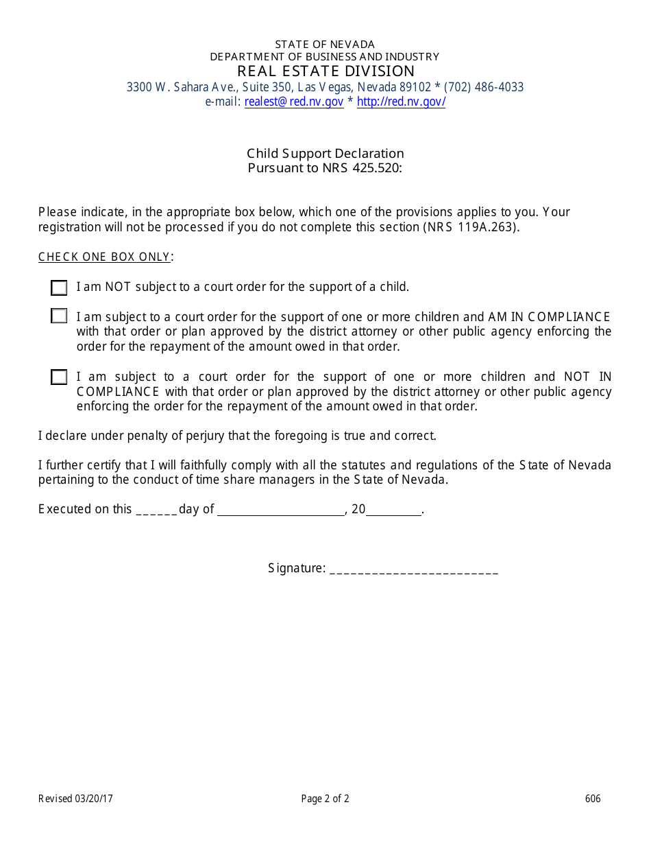 Form 606 Manager Registration Form - Nevada, Page 2