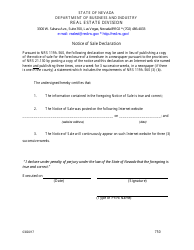 Document preview: Form 750 Notice of Sale Declaration - Nevada