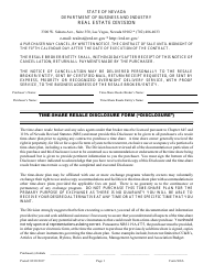 Form 568A Time-Share Resale Disclosure Form - Nevada