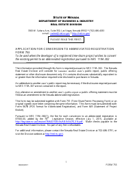 Form 753 Application for Conversion to Abbreviated Registration - Nevada