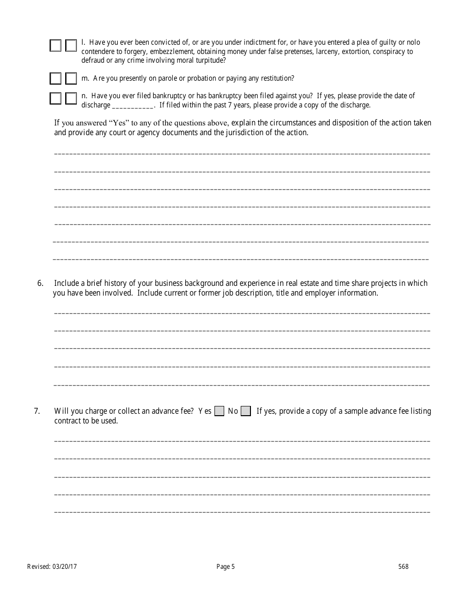 Form 568 Time-Share Resale Broker Application for Registration - Nevada, Page 5