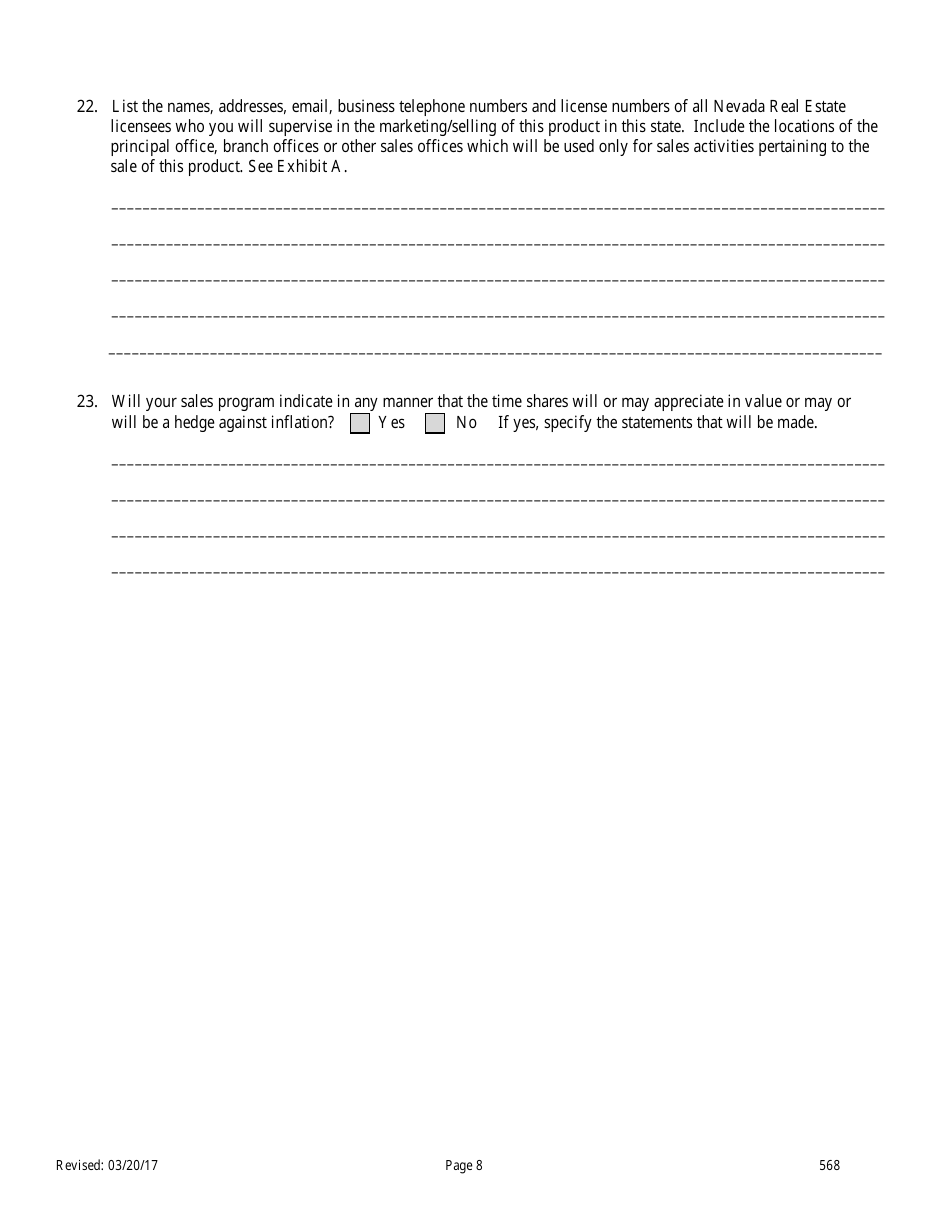 Form 568 Time-Share Resale Broker Application for Registration - Nevada, Page 8