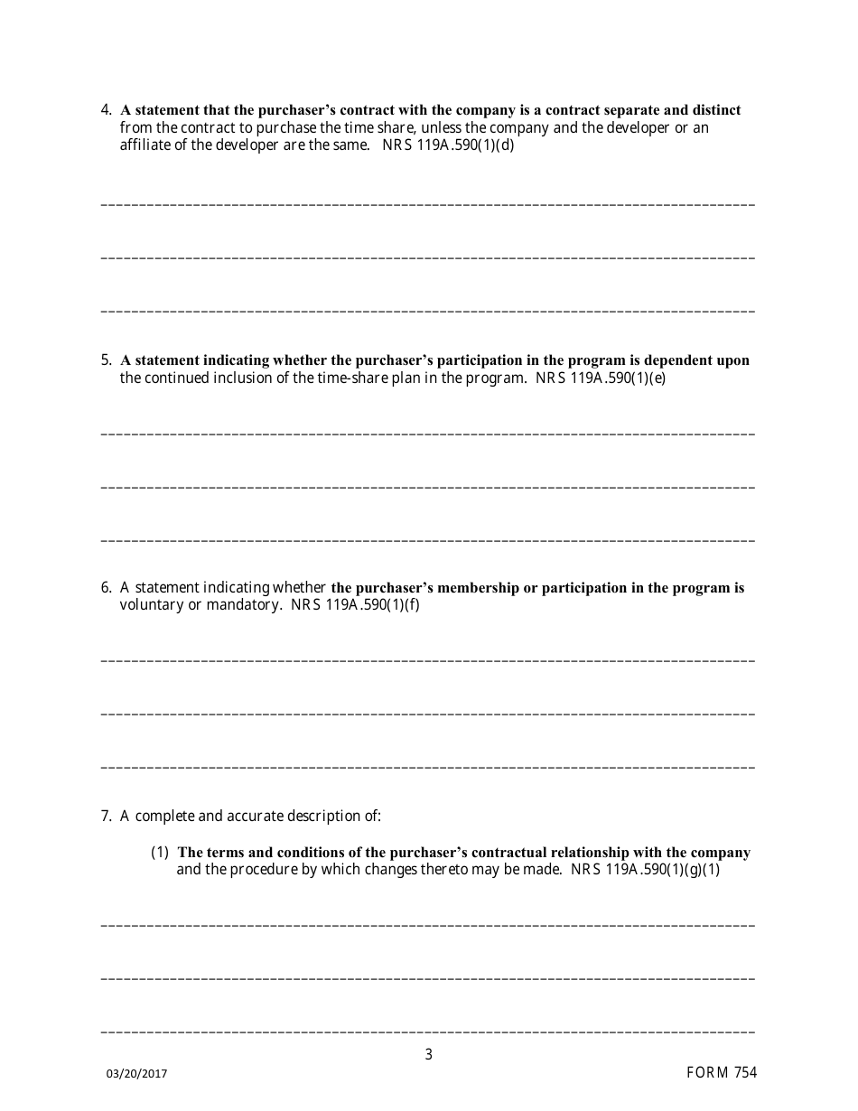 Form 754 Time-Share Exchange Company Registration Form - Nevada, Page 3