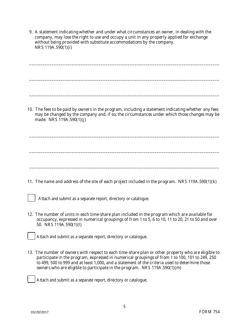 Form 754 Time-Share Exchange Company Registration Form - Nevada, Page 5