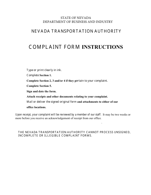 Complaint Form - Nevada Download Pdf