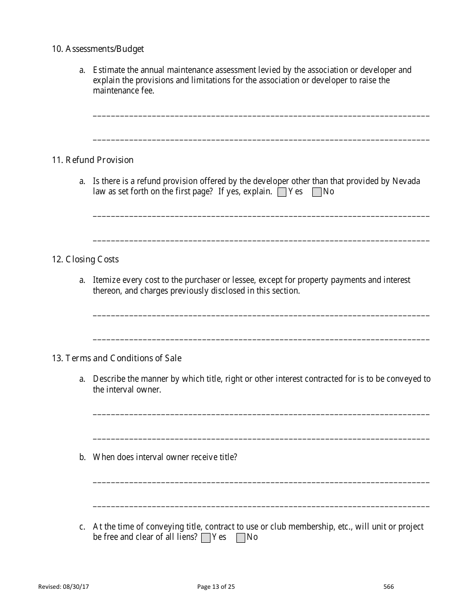 Form 566 Time-Share Statement of Record - Nevada, Page 13