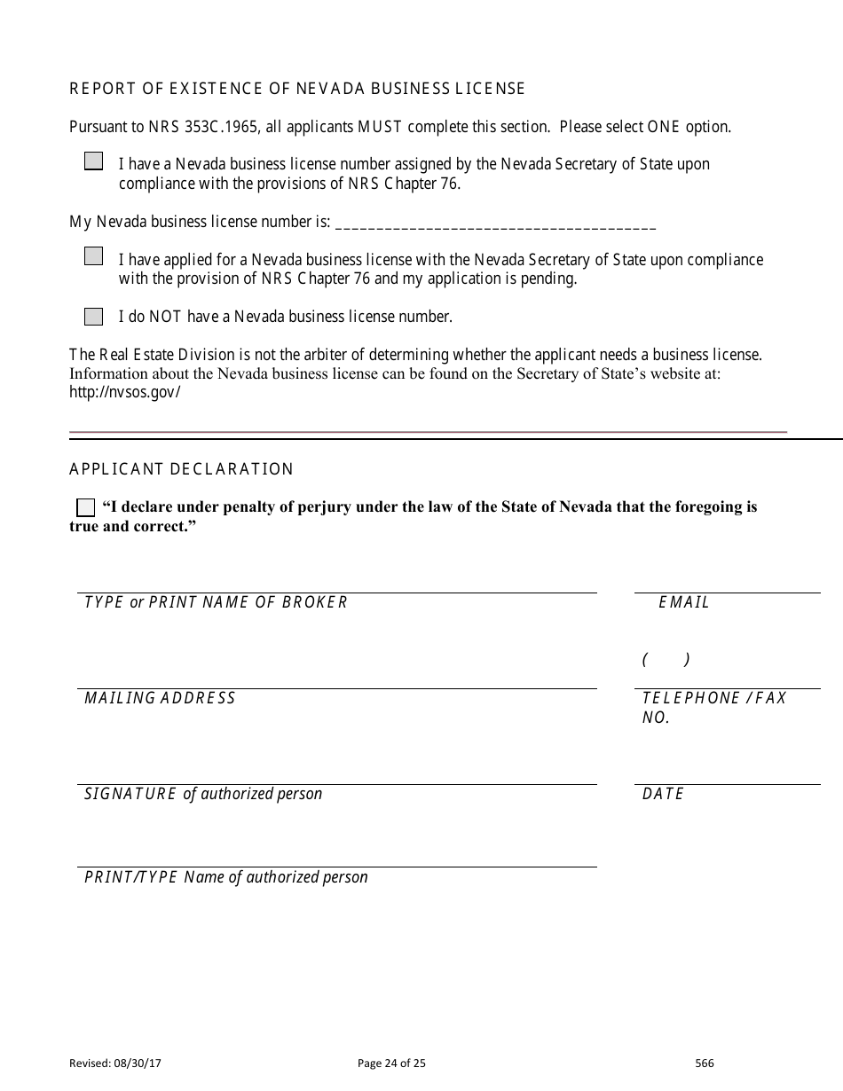 Form 566 Time-Share Statement of Record - Nevada, Page 24