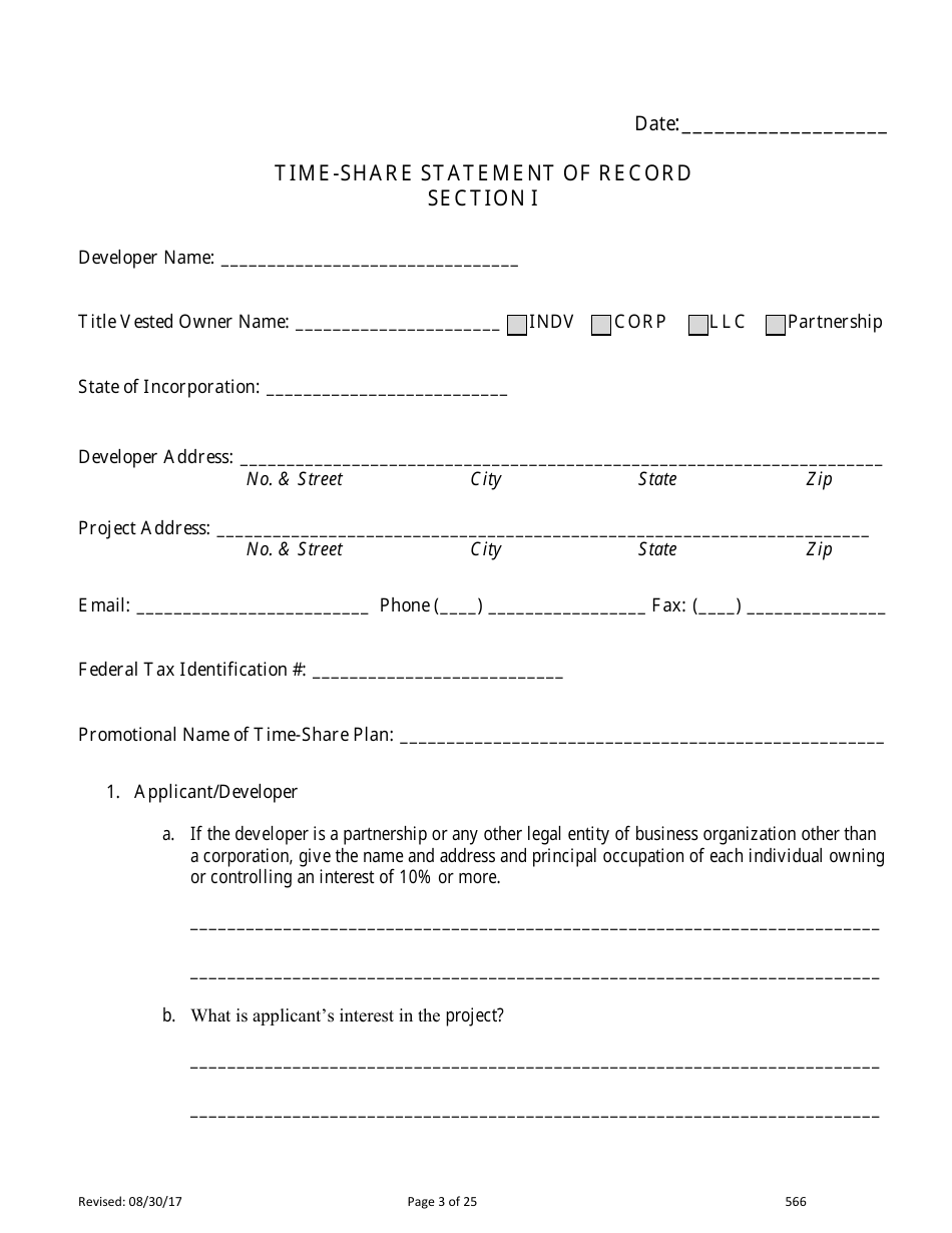 Form 566 Time-Share Statement of Record - Nevada, Page 3