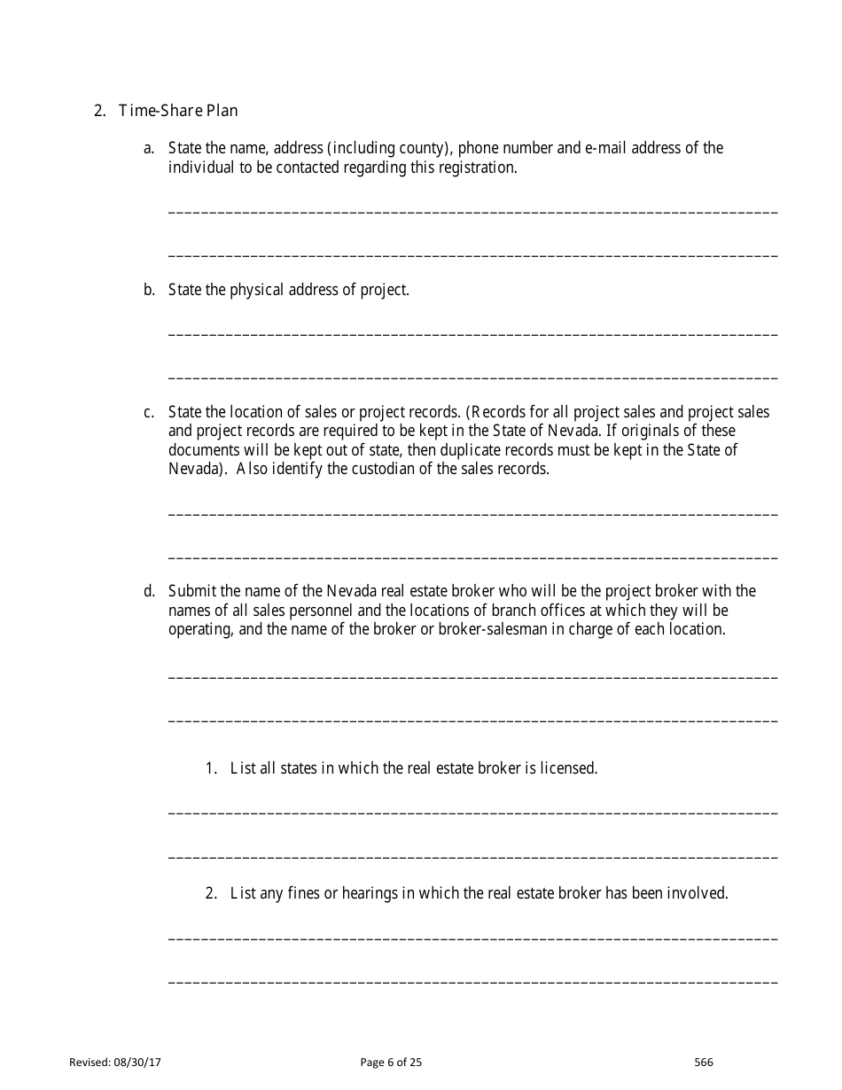 Form 566 Time-Share Statement of Record - Nevada, Page 6