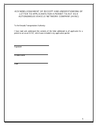 Application for a Permit to Act as an Autonomous Vehicle Network Company (Avnc) - Nevada, Page 6