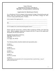 Application for Warehouse Permit - Nevada