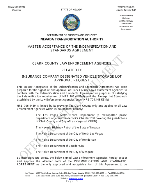 Clark County Law Enforcement Agencies Master Acceptance Form - Nevada Download Pdf
