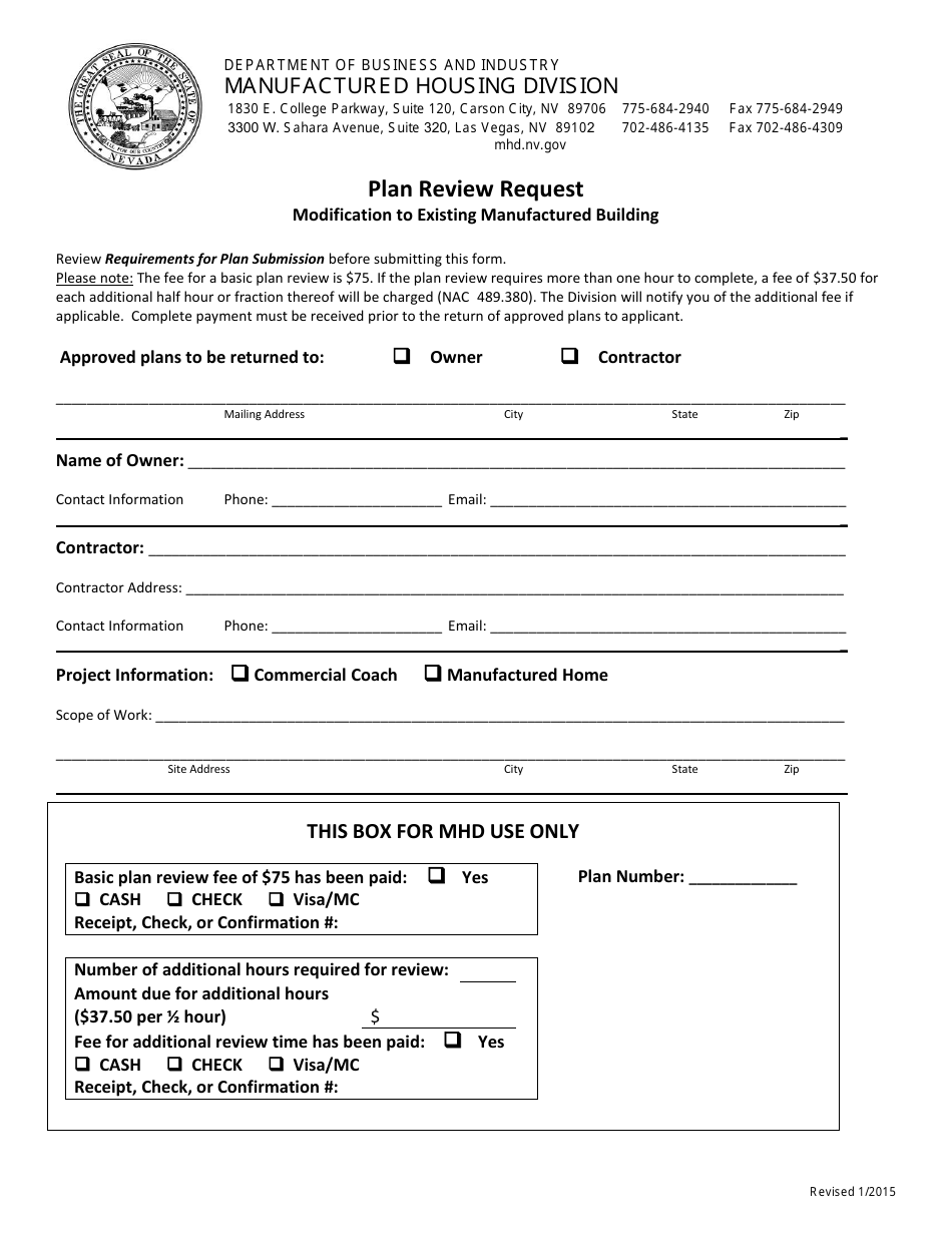 Plan Review Request Form - Nevada, Page 1