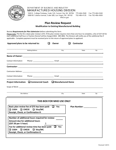Plan Review Request Form - Nevada Download Pdf