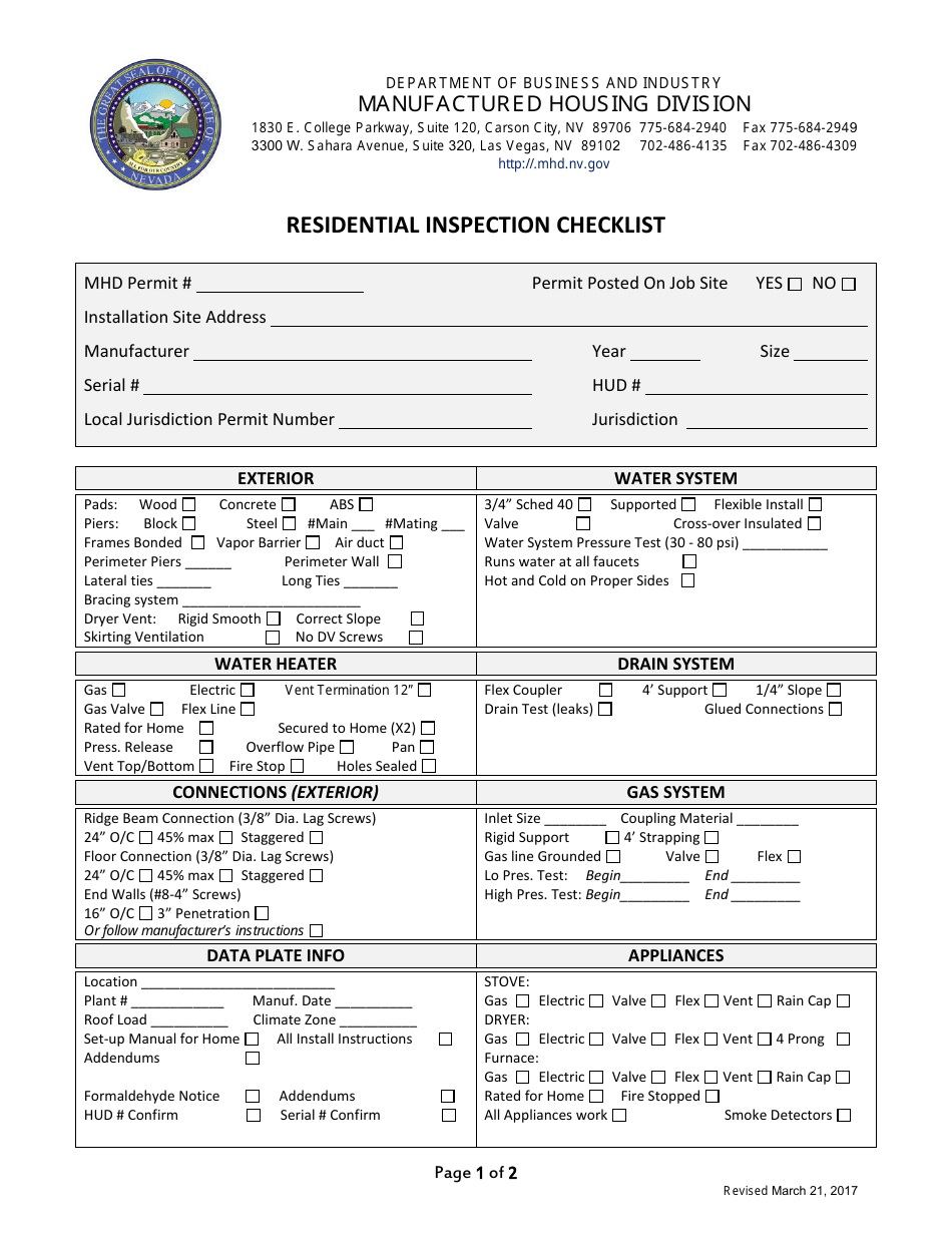 Nevada Residential Inspection Checklist - Fill Out, Sign Online and ...