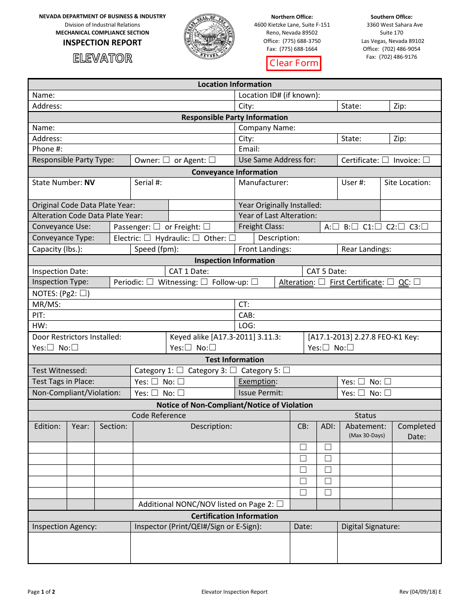 Nevada Elevator Inspection Report Form - Fill Out, Sign Online and ...